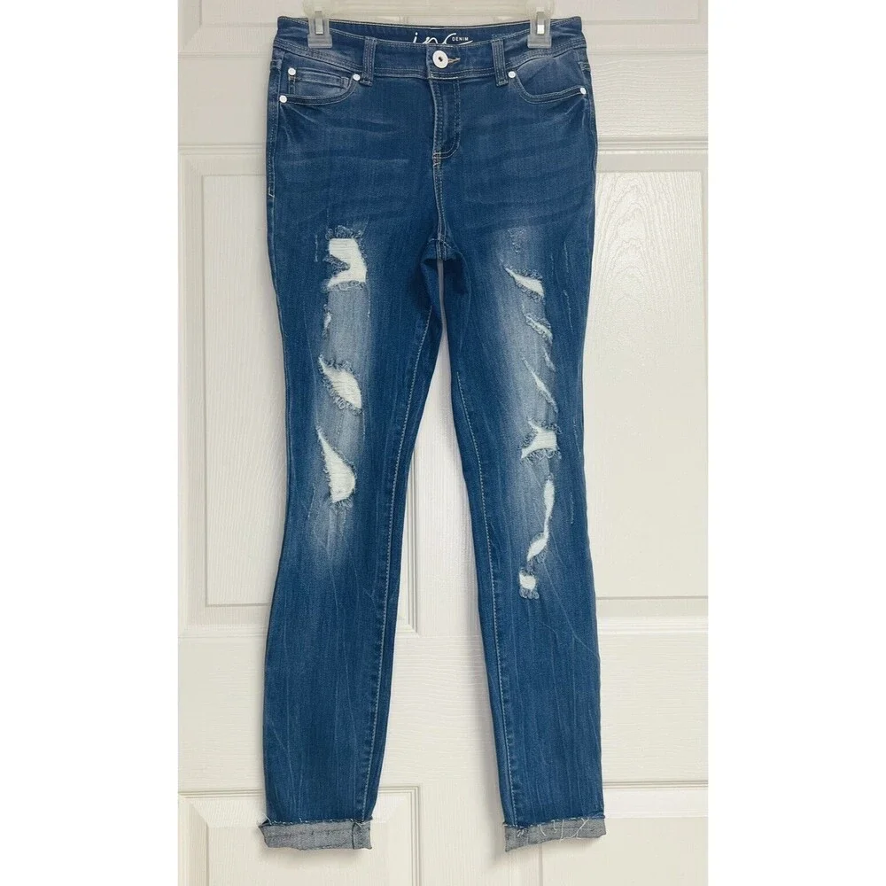 Inc Denim International Concepts Siz 2 Raw Frayed-Hem Skinny Leg Reg Fit Jeans
